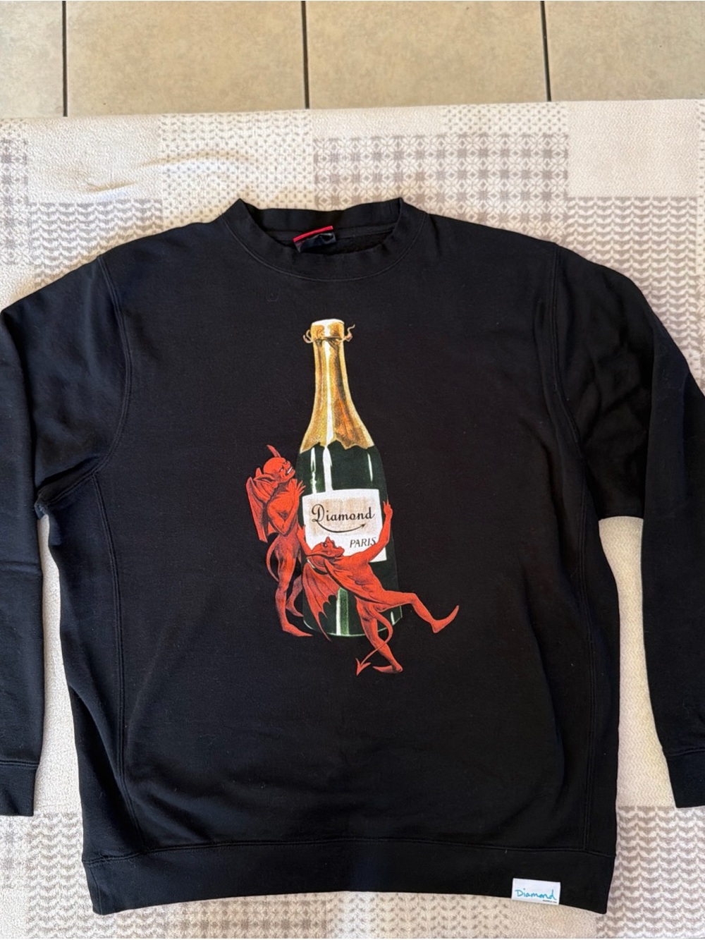 Vintage Diamond Supply Co. Black Sweatshirt with Champagne Bottle Graphic